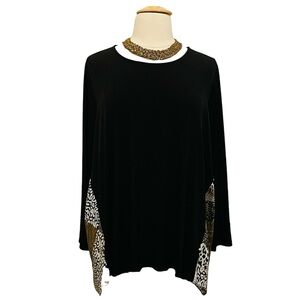 Susan Graver Black Long-Sleeve Tunic Chiffon Back sz 2X